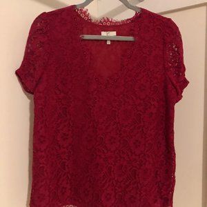 Joie Red Lace V-Neck Short-Sleeved Blouse Size S